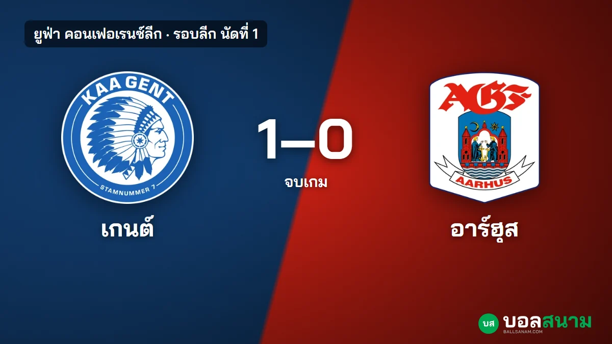 ภาพประกอบ: เกนต์ 1-0 อาร์ฮุส ผลบอลคอนเฟอเรนซ์ลีก ประตูเดียวนาที 87