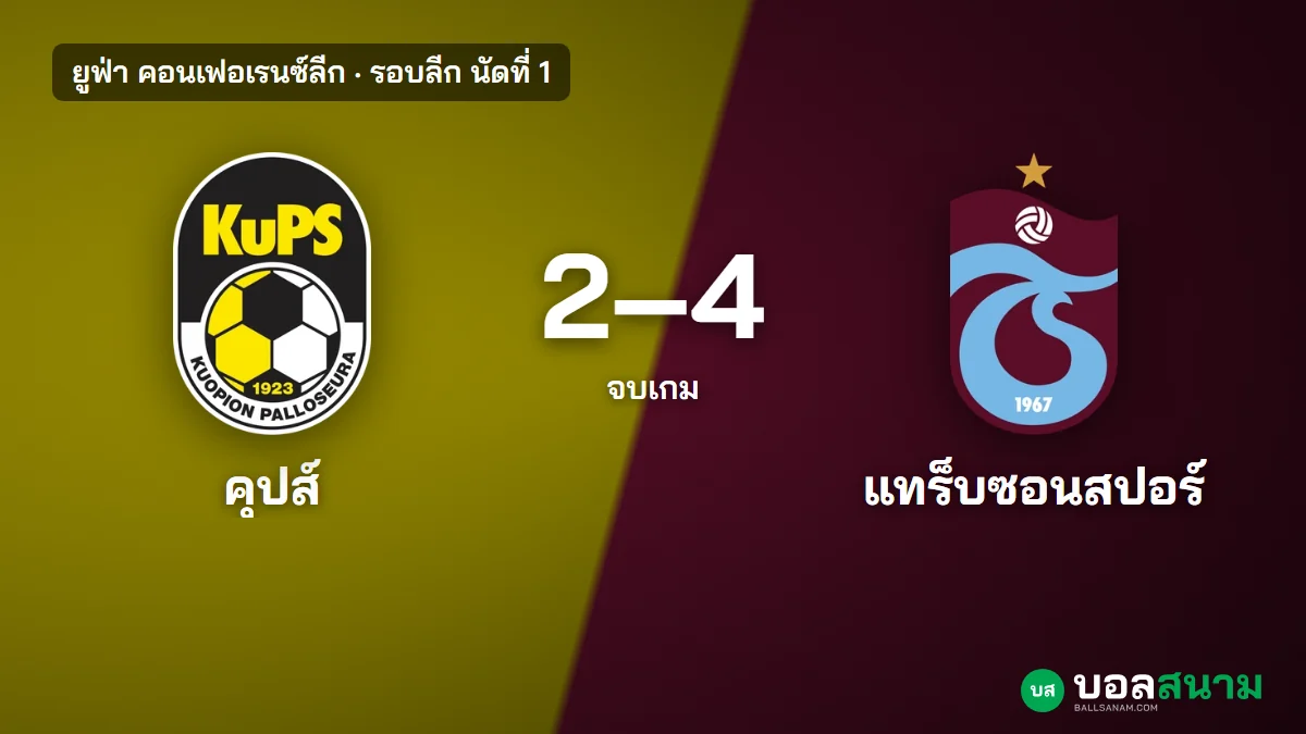 ภาพประกอบ: คุปส์ 2-4 แทร็บซอนสปอร์ ผลบอลคอนเฟอเรนซ์ลีก ฟรานคูลิโน จู ยิง 2 ลูก