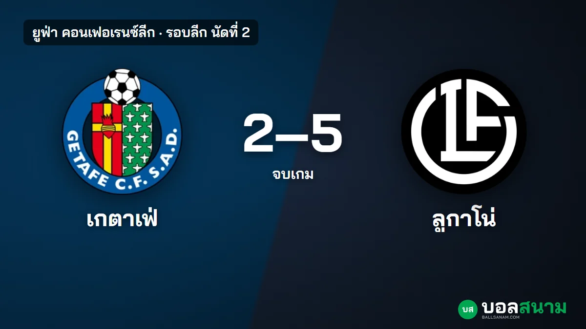 ภาพประกอบ: เกตาเฟ่ 2-5 ลูกาโน่ ผลบอลคอนเฟอเรนซ์ลีก ลูกาโน่ชนะ 2 นัดรวด