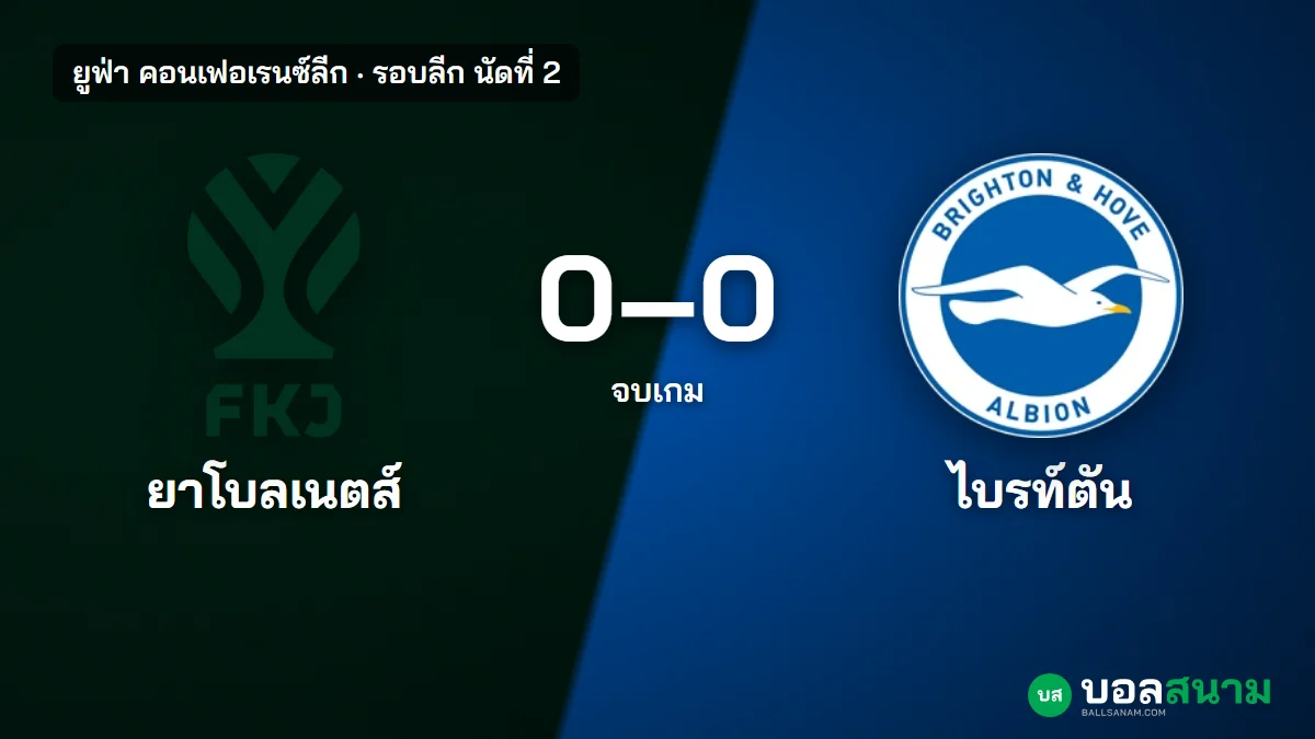 ภาพประกอบ: ยาโบลเนตส์ 0-0 ไบรท์ตัน ผลบอลคอนเฟอเรนซ์ลีก ไบรท์ตันยังไม่เสียประตู