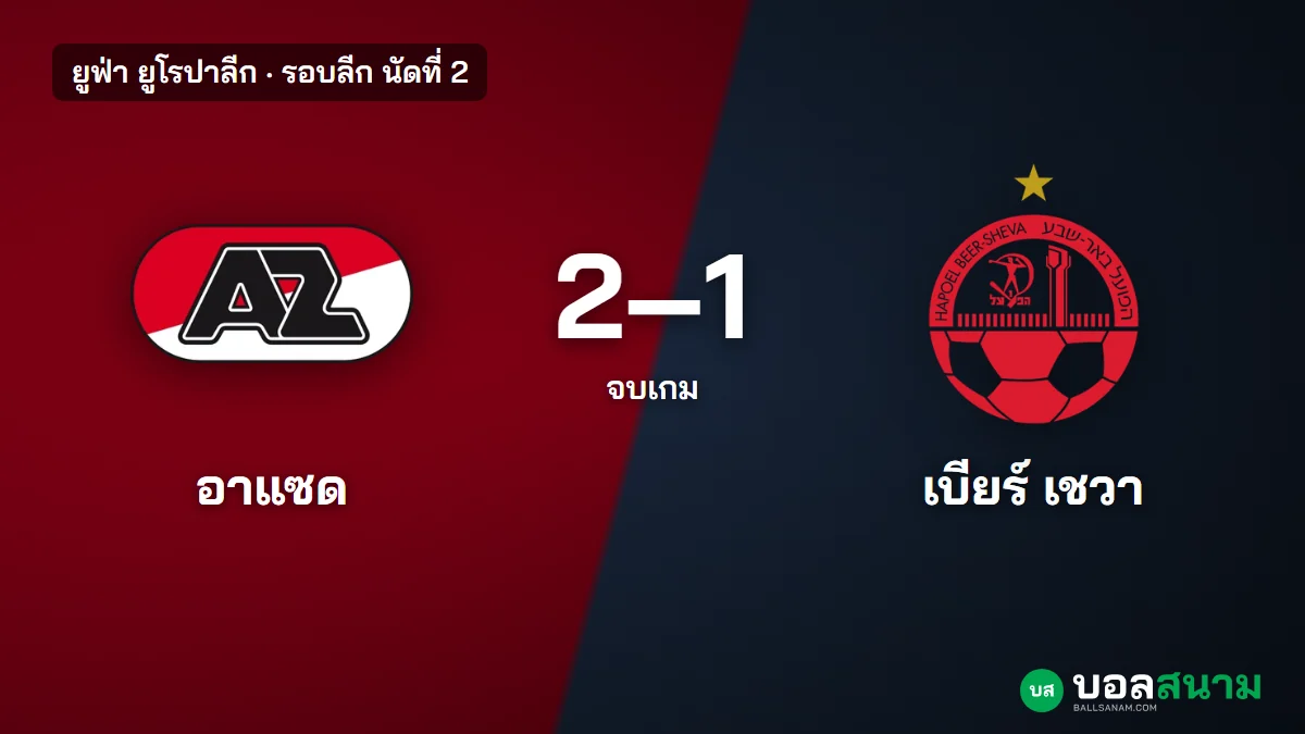 ภาพประกอบ: อาแซด อัลค์มาร์ 2-1 ฮาโปเอล เบียร์ เชวา ผลบอลยูโรปาลีก ชนะนัดแรก