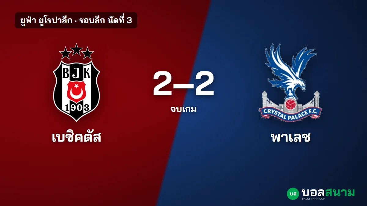 ภาพประกอบ: เบซิคตัส 2-2 คริสตัล พาเลซ ผลบอลยูโรปาลีก พาเลซนำก่อนแต่โดนตามเสมอ