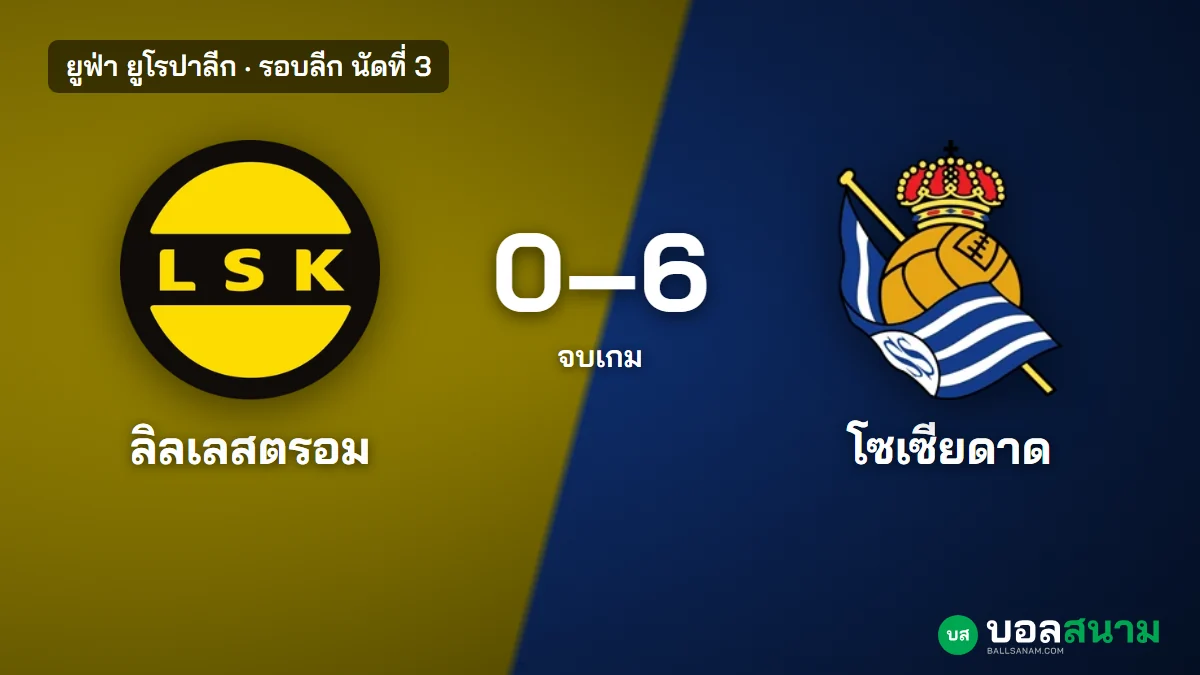 ภาพประกอบ: ลิลเลสตรอม 0-6 เรอัล โซเซียดาด ผลบอลยูโรปาลีก โอยาร์ซาบัลจ่าย 3 ลูก