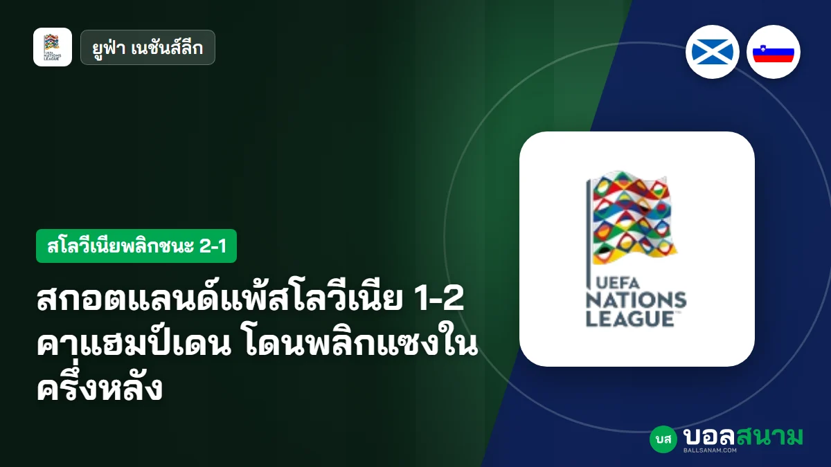 ภาพประกอบ: สกอตแลนด์แพ้สโลวีเนีย 1-2 คาแฮมป์เดน โดนพลิกแซงในครึ่งหลัง