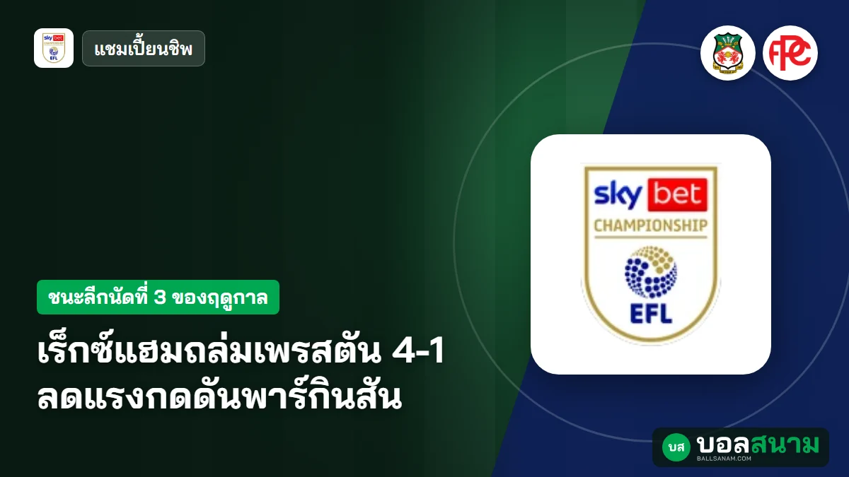 ภาพประกอบ: เร็กซ์แฮมถล่มเพรสตัน 4-1 ลดแรงกดดันพาร์กินสัน
