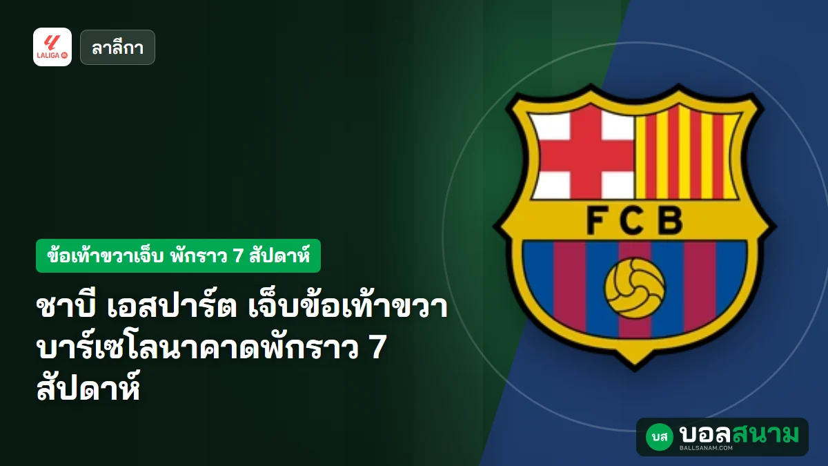 ชาบี เอสปาร์ต เจ็บข้อเท้าขวา บาร์เซโลนาคาดพักราว 7 สัปดาห์